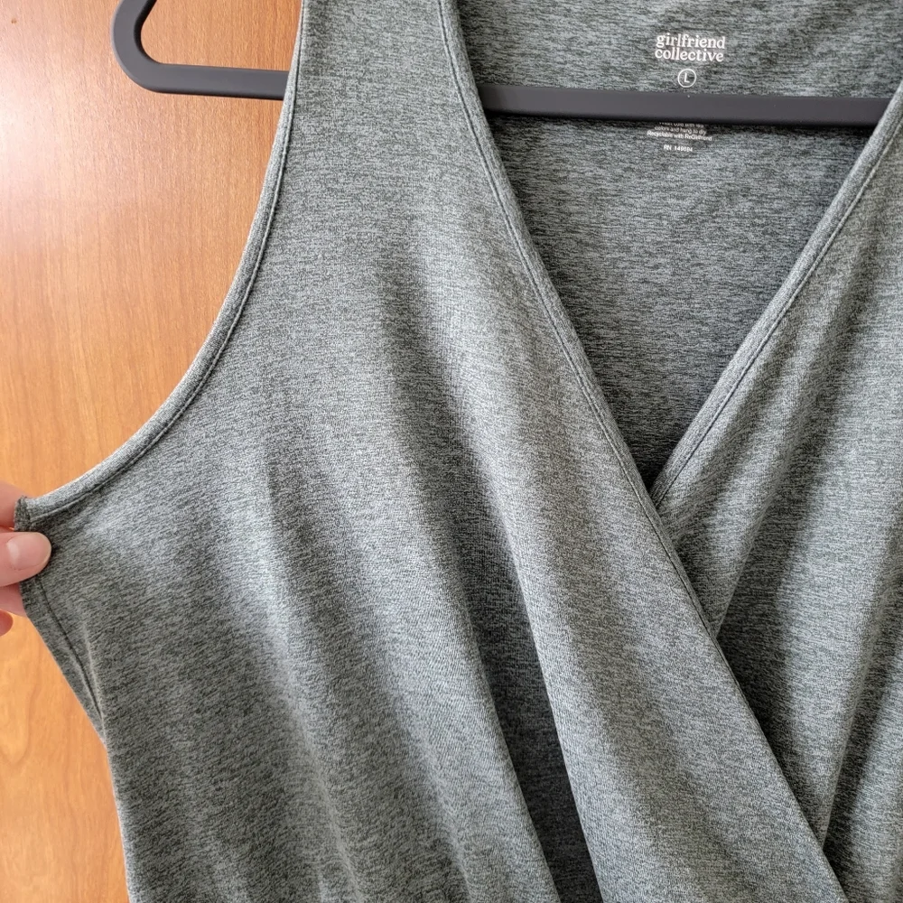 Girlfriend Collective ReSet Wrap Romper Silver Pine Size Large - Picture 5 of 6